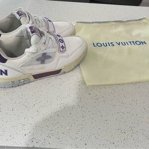 Louis Vuitton White and Purple Low-Top Sneakers with Logo Accents
